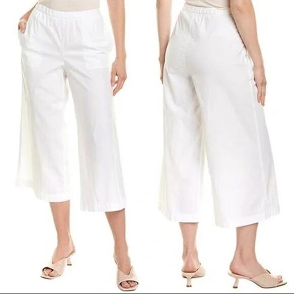 Eileen Fisher White Organic Cotton Wide Leg Crop Pants - Picture 1 of 5